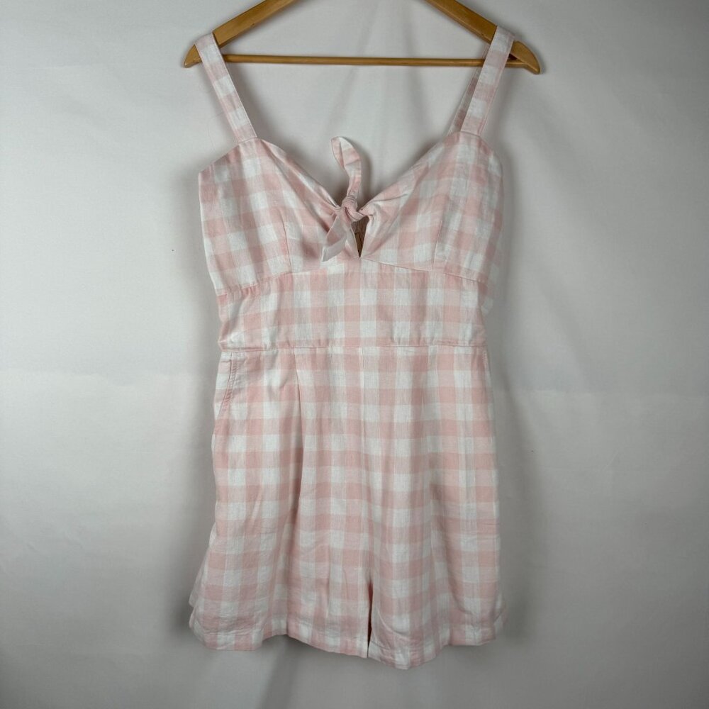 Hope & Henry NWT M Linen/Organic Cotton Sleeveless Romper Pink Check‎ Pattern